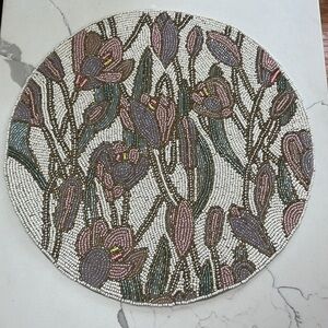 Rachel Zoe Beaded & Glass Placemat Charger Floral Easter Stunning NWT